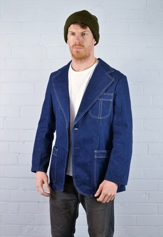 VINTAGE DARK BLUE DENIM BLAZER JACKET