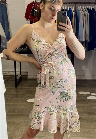 VINTAGE INSPIRED CAMI DRESS WITH FLORAL PRINT IN PASTEL PINK