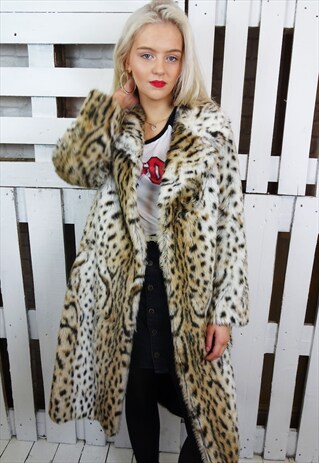 LEOPARD PRINT FAUX FUR MIDI VINTAGE COAT