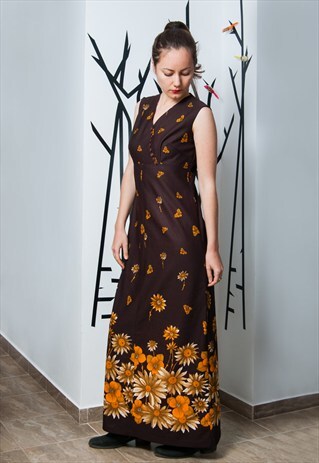70'S FLOWER PRINT BOHO DRESS