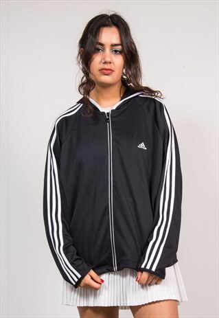 VINTAGE 90'S BLACK ADIDAS HOODED TRACKSUIT JACKET