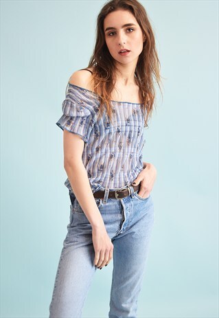 90'S RETRO FLORAL PRINT KITSCH SHEER TEEN TOP