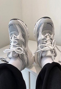 Tractor platform sneakers retro classic lace up shoes grey