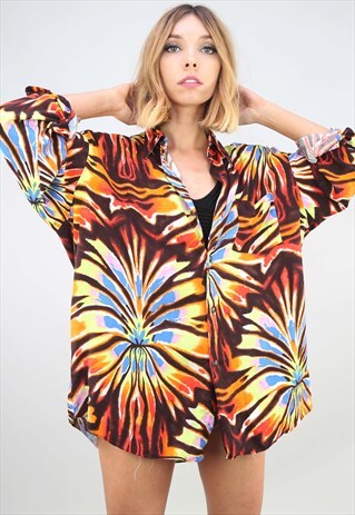 VINTAGE OVERSIZED LONG SLEEVE PATTERNED SHIRT