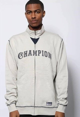 VINTAGE CHAMPION LOGO FULL ZIP SWEATSHIRT BEIGE