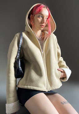 Vintage hooded faux shearling jacket in cream