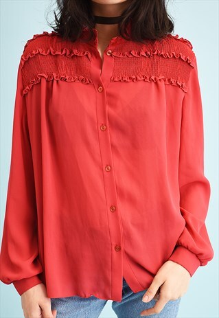 80'S RETRO RUFFLE LOOSE-FITTED SHIRT BLOUSE
