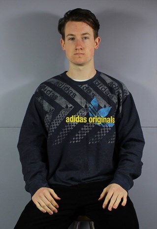 VINTAGE ADIDAS ORIGINALS SWEATSHIRT IN NAVY BLUE WITH PRINTE