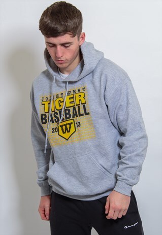 VINTAGE TIGER BASEBALL HOODIE IN GREY MEDIUM