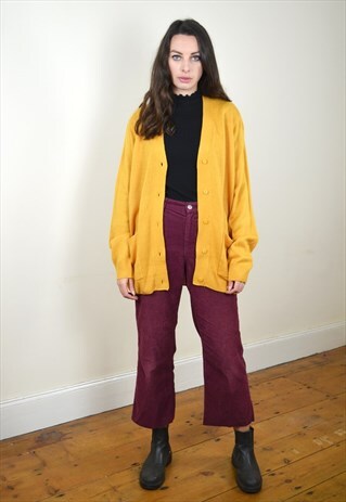 80S VINTAGE MUSTARD YELLOW BUTTON UP CARDIGAN