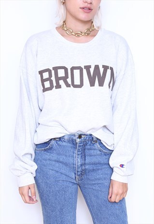 VINTAGE 90S CHAMPION BROWN UNIVERSITY GREY SWEATER JUMPER