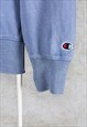 VINTAGE CHAMPION SWEATSHIRT BLUE EMBROIDERED SPELL OUT MENS 