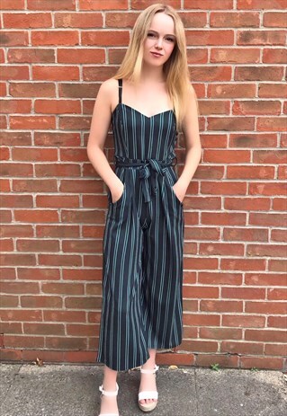 GREEN STRIPED CULOTTE JUMPSUIT