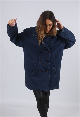 VINTAGE DENIM JACKET OVERSIZED LONGLINE LONG UK 16 XL (JKJL)