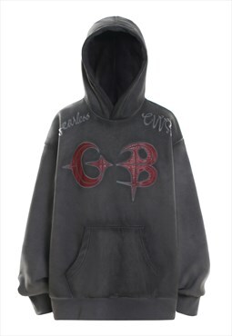 Washed out hoodie patchwork pullover punk old wash jumper