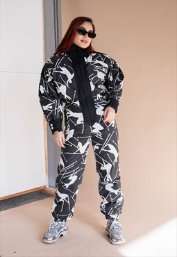 Vintage 80s Contrast Print One Piece Winter Ski Suit S