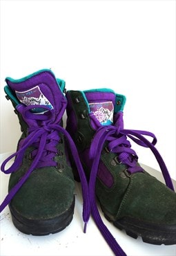 Vintage Kastinger Green Purple Suede Hiking Boots