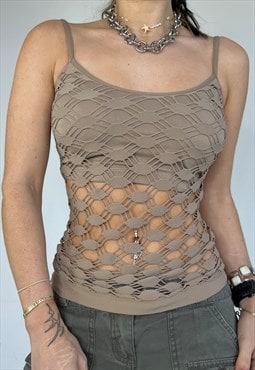 Vintage Y2k Vest Top Fishnet Clubbing Cyber Festival 90s 