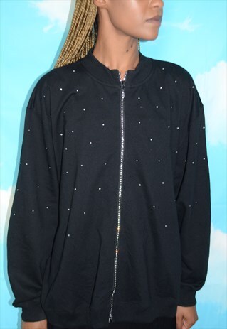 VINTAGE 90'S BLACK DIAMANTE RHINESTONE EMBELLISHED JACKET
