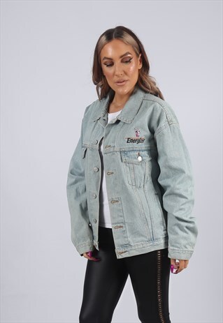 VINTAGE ENERGIZER DENIM JACKET OVERSIZED FITTED UK 16 (G53J)