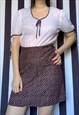 Vintage 70s mini bohemian dress, white brown, UK8 small