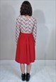 VINTAGE Y2K RED FLORAL BUTTON FIT AND FLARE DRESS