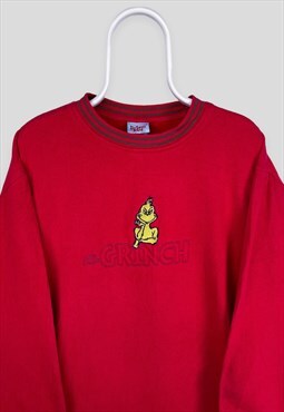 Vintage Grinch Red Sweatshirt Dr Seuss Embroidered Large
