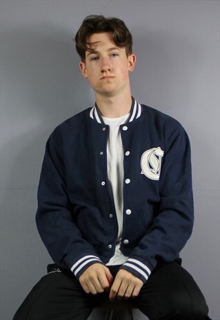 VINTAGE CARHARTT BOMBER JACKET IN NAVY BLUE WITH PRINTED LOG