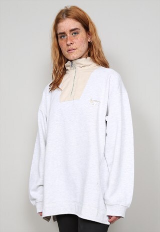 VINTAGE 90'S NIKE OVERSIZED MARL GREY/ NUDE ZIP UP SWEATER
