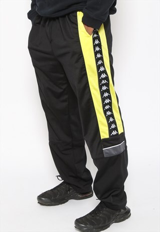 VINTAGE KAPPA TAPE LOGO JOGGING TRACK TROUSERS BLACK