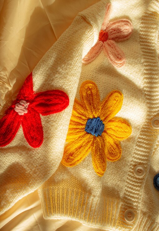 Crochet Applique Bold Floral Cardigan – Sugar + Style