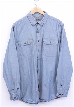 Vintage Carhartt Shirt Blue Long Sleeve With Button Pockets 