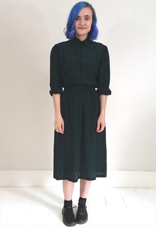 VINTAGE 80'S BLACK AND GREEN SHIRT DRESS WITH BELT