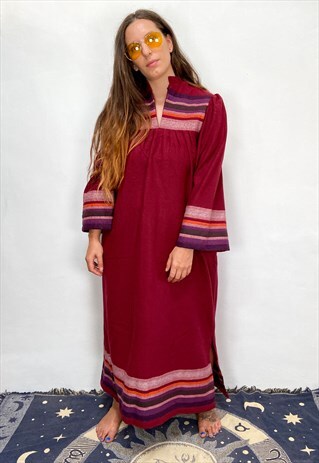 VINTAGE 70'S WOVEN STRIPE MAXI DRESS