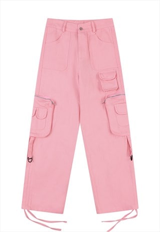 PARACHUTE JOGGERS CARGO POCKET PANTS RAVE TROUSERS IN PINK