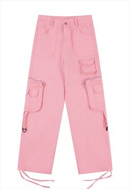 Parachute joggers cargo pocket pants rave trousers in pink