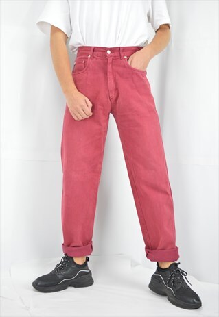 VINTAGE RED DENIM STRAIGHT JEANS TROUSERS