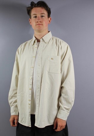 VINTAGE BURBERRY SHIRT IN BEIGE WITH EMBROIDERED LOGO ON POC