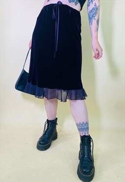 Vintage 90's Deep Purple Velvet Mesh Fairycore Midi Skirt