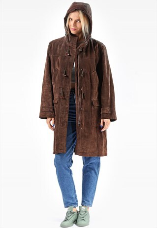 HOODED DUFFLE COAT SUEDE LEATHER
