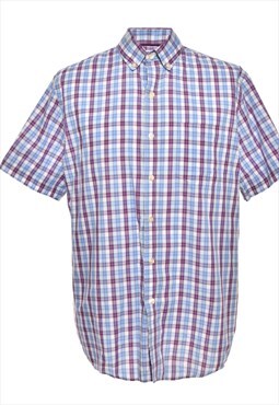 Van Heusen Light Blue & Purple Short-Sleeve Checked Shirt - 
