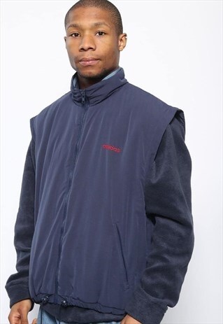 VINTAGE ADIDAS LOGO FLEECE LINED GILET NAVY BLUE