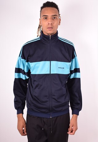 ADIDAS MENS VINTAGE TRACKSUIT TOP JACKET LARGE NAVY BLUE 90S