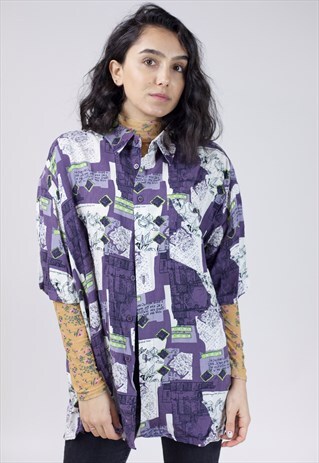 VINTAGE 90S PATTERNED PURPLE SHIRT