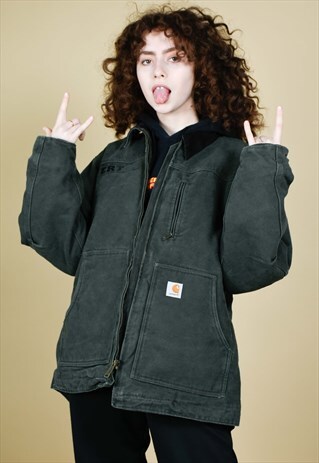 MOSS GREEN CARHARTT WORKWEAR FLEECE LINED JACKET
