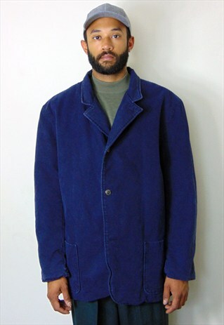 80S 90S MINIMALIST QUILTED LINED BLUE BARN COAT LARGE
