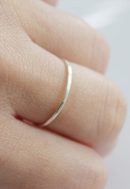 Thin Plain Hammered Ring 925 Sterling Silver