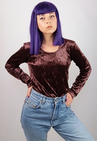 VINTAGE 80'S VELVET VELOUR LONGSLEEVED TOP