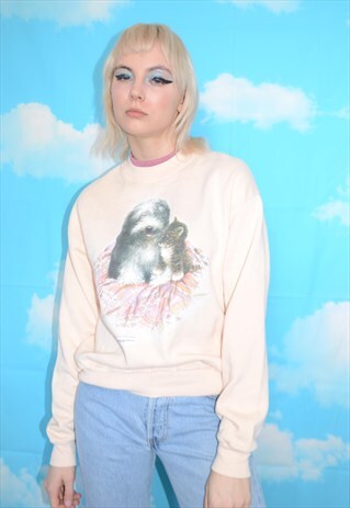 VINTAGE 90'S KITSCH CUTE DOG AND KITTEN GRAPHIC SWEATSHIRT