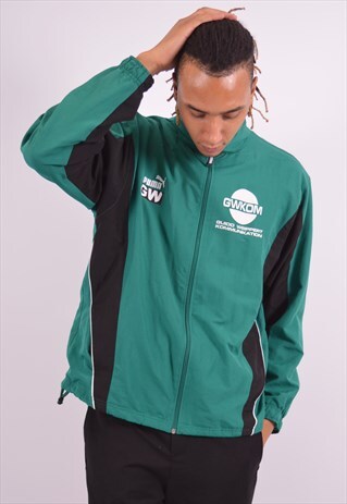 PUMA MENS VINTAGE TRACKSUIT TOP JACKET LARGE GREEN 90S